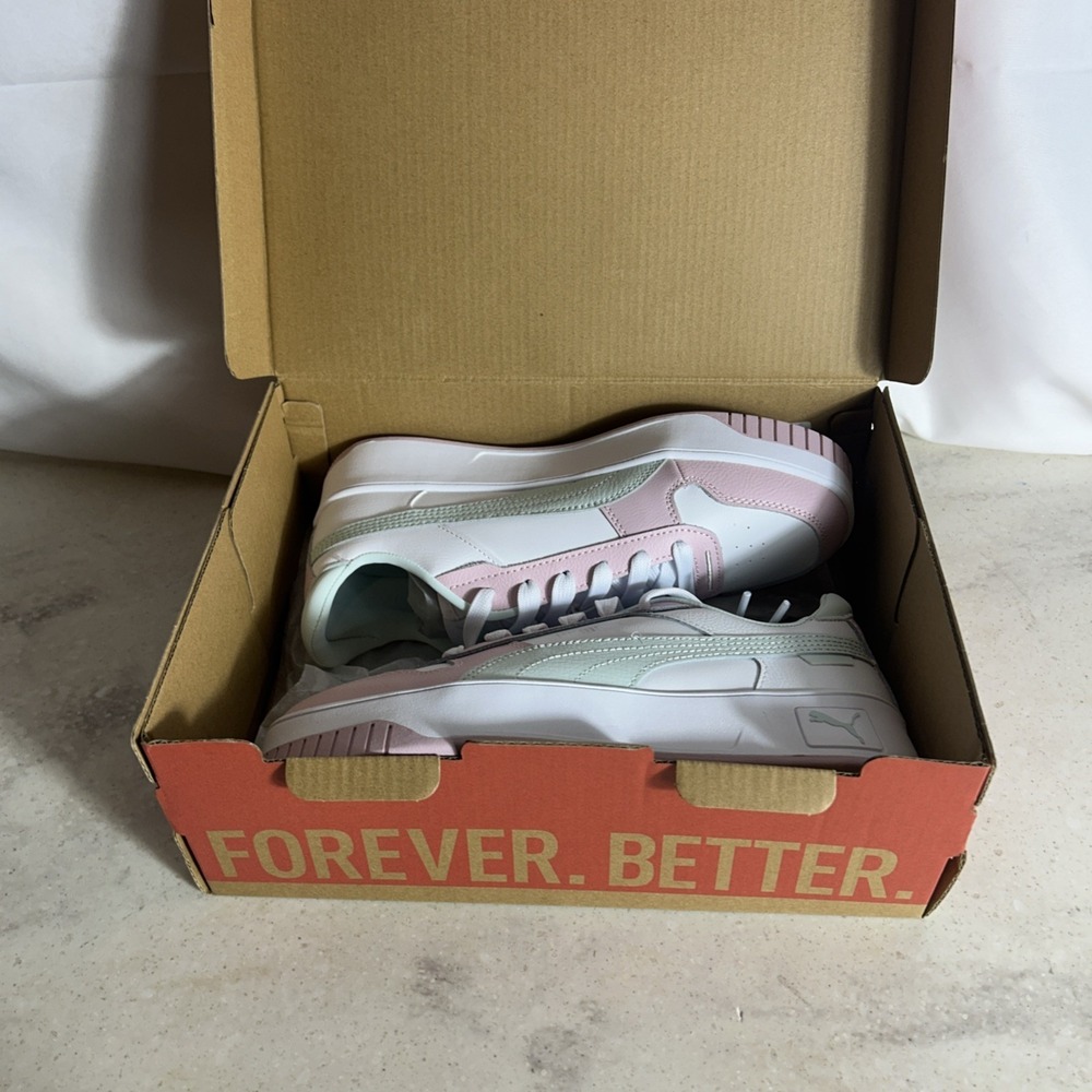 PUMA Kids Girls Carina Street Lace Up Sneakers Shoes Casual - White Pink Blue - Picture 6 of 8